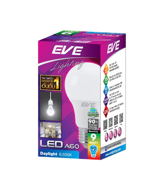 หลอดไฟ LED EVE A60 9 วัตด์ DAYLIGHT E27 ขั้วเกลียวแสงขาว