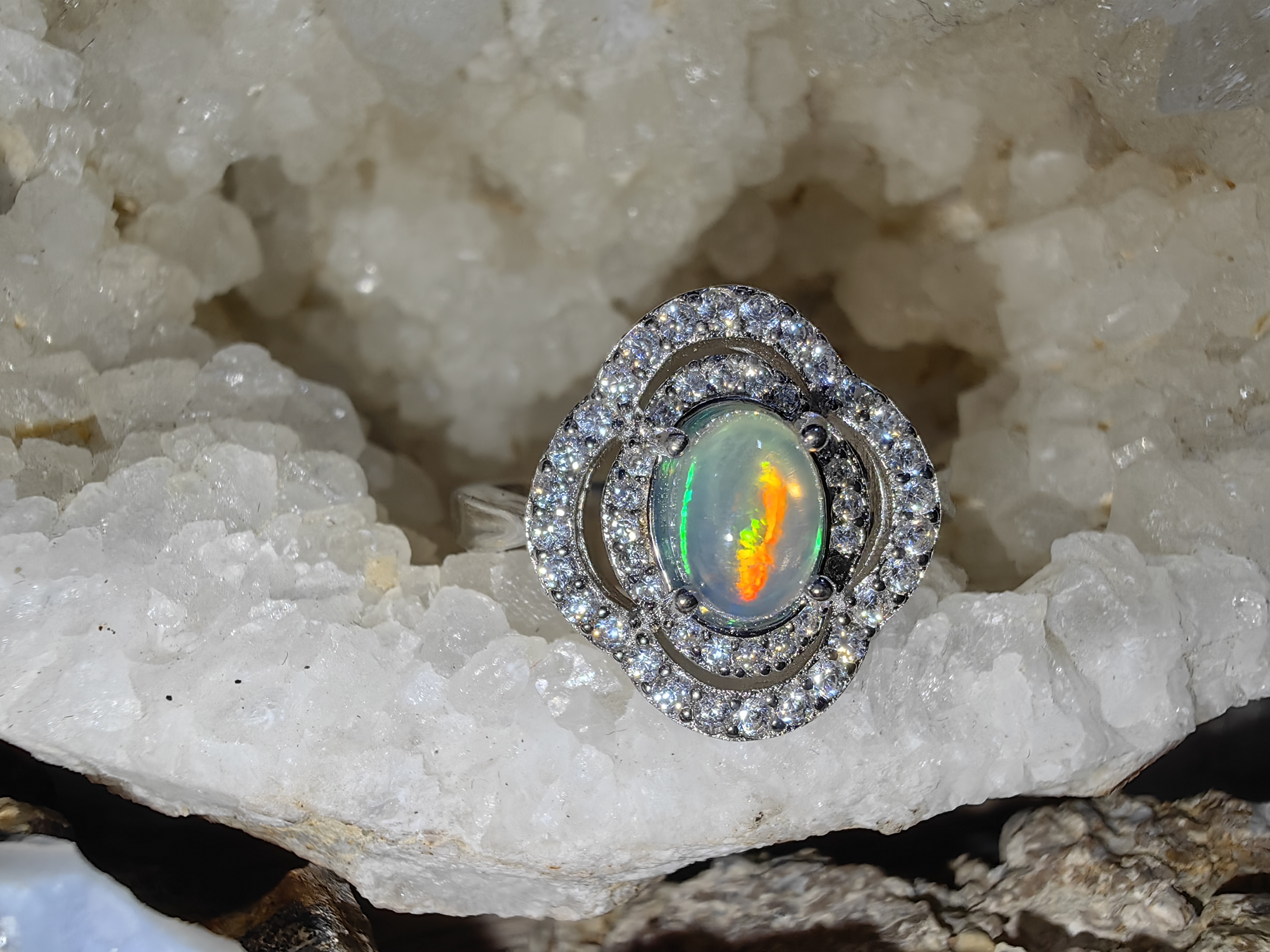 Opal 925 Sterling Silver Ring แหวนโอปอ เงินแท้ 925 Size 57