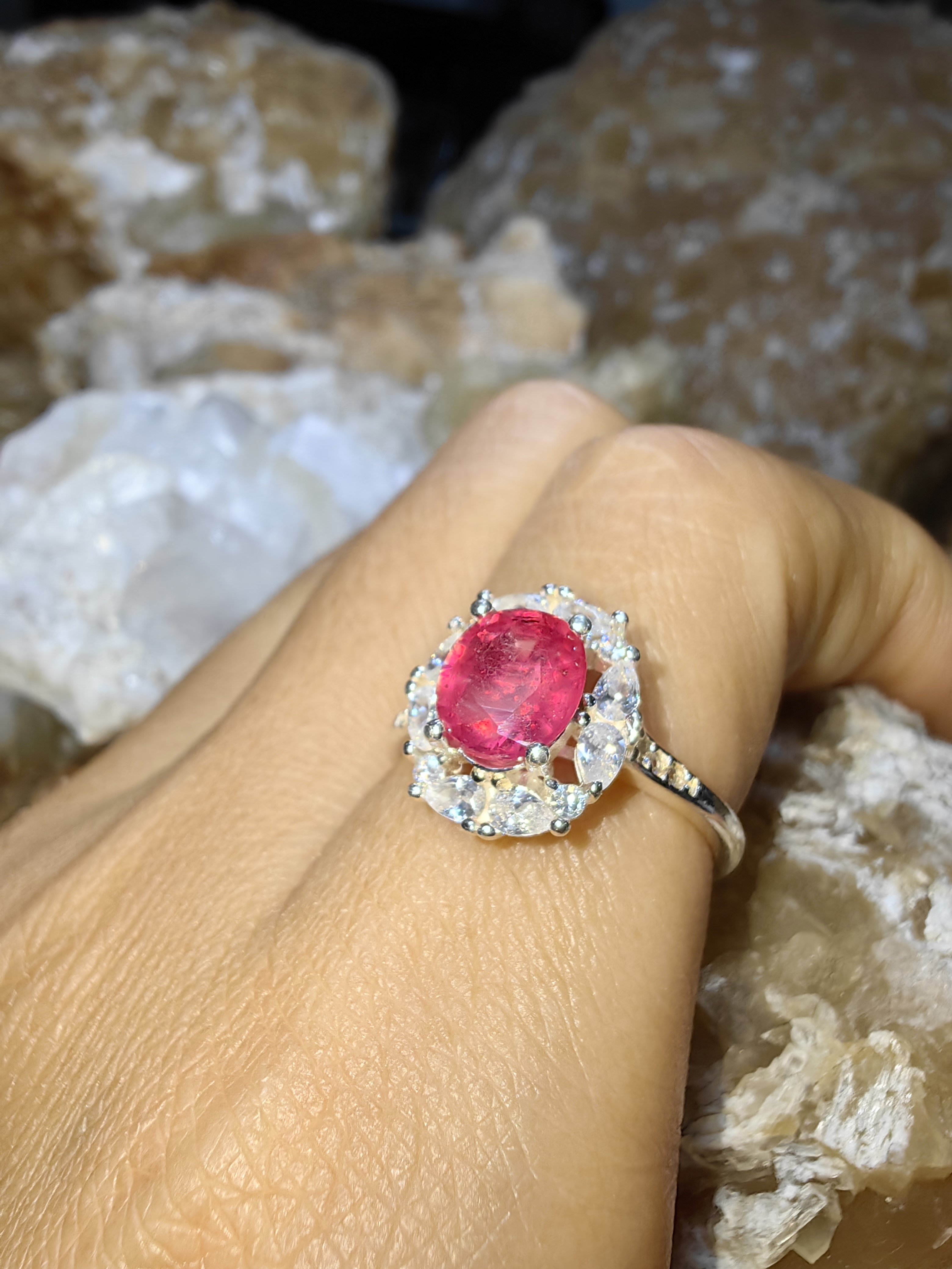 Ruby CZ 925 Sterling Silver แหวนทับทิม ,เพชรCZ Size 54 เงินแท้ 925