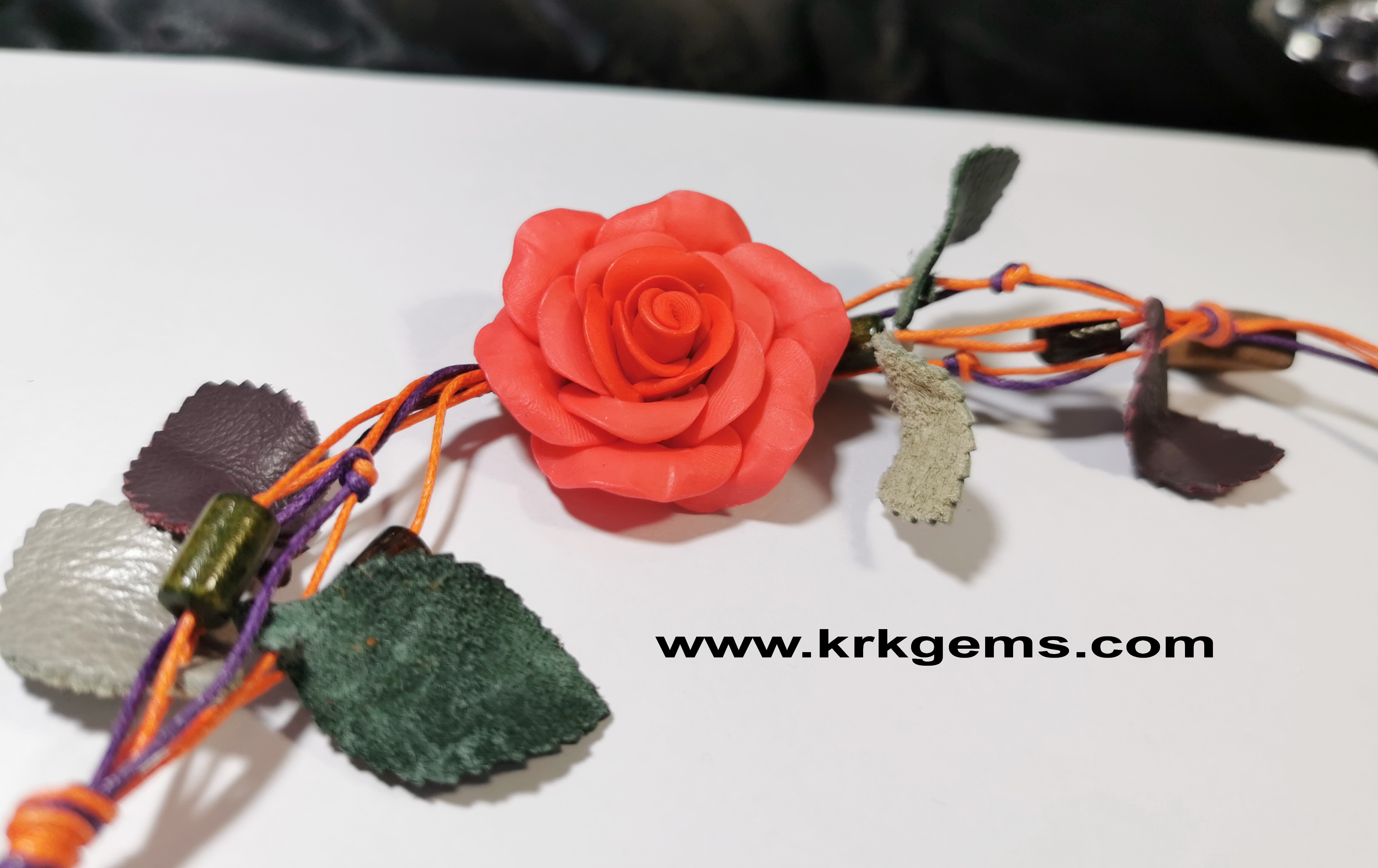 ORANGE 1ROSE HANDMADE CLAY BRACELET