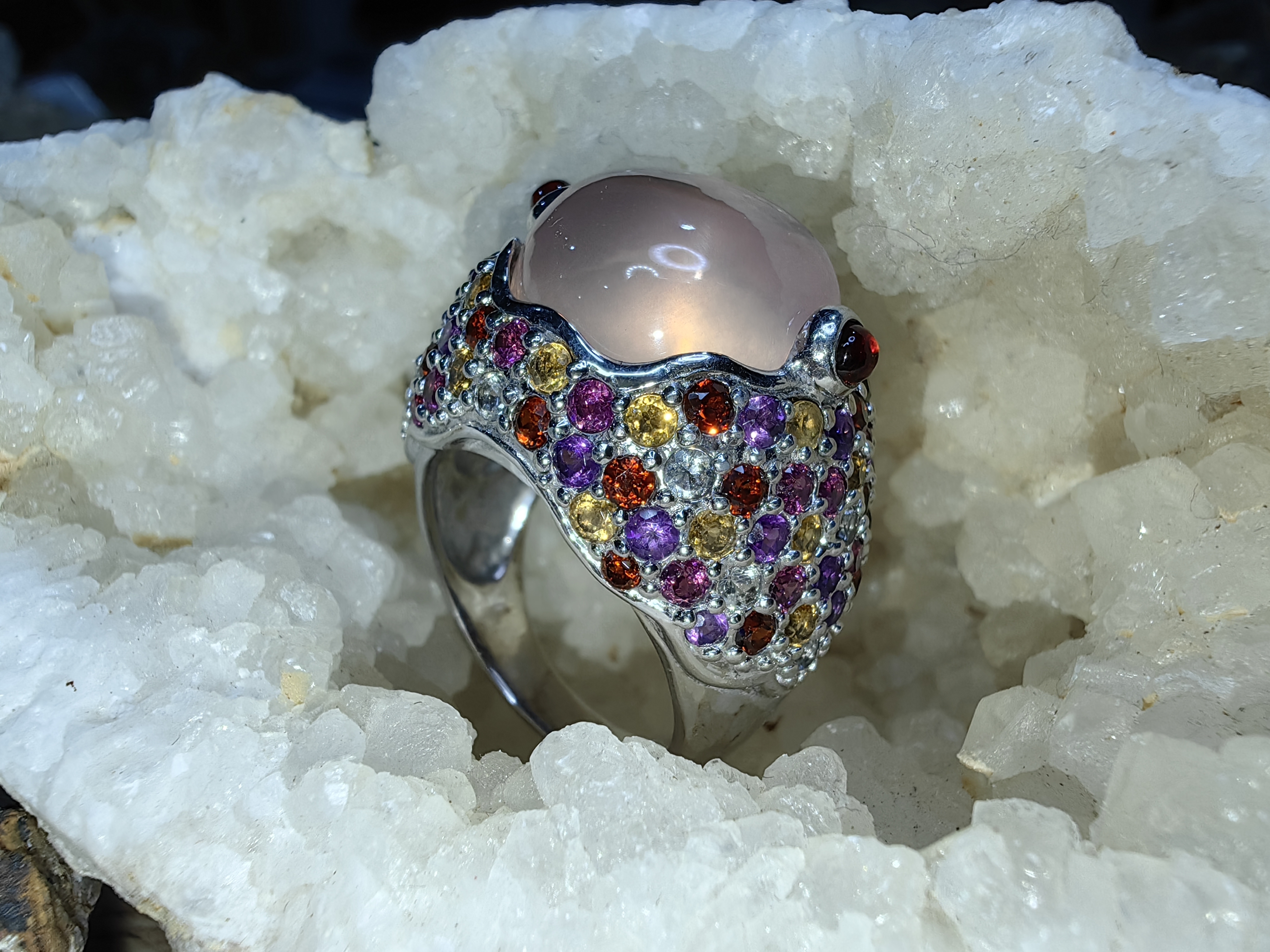 ROSE QUARTZ GARNET CITRINE AMETHYST WHITE TOPAZ RHODOLITE ROUND RING