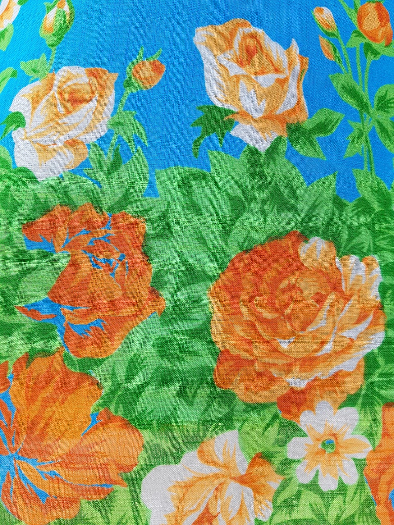 กระโปรงสั้นทรงเอสีฟ้าลายดอกกุหลาบสีส้ม (Vintage skirt)