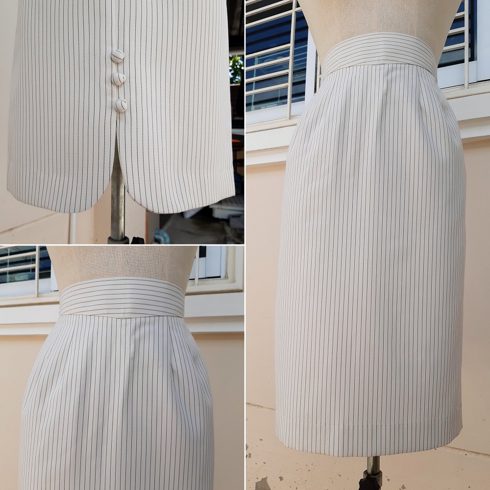 กระโปรงเอวสูงลายทางสีขาว