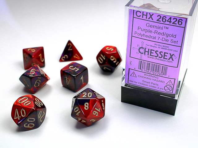 [ลูกเต๋า] Chessex: CHX26426 7 Die Polyhedral Gemini Purple-Red/Gold