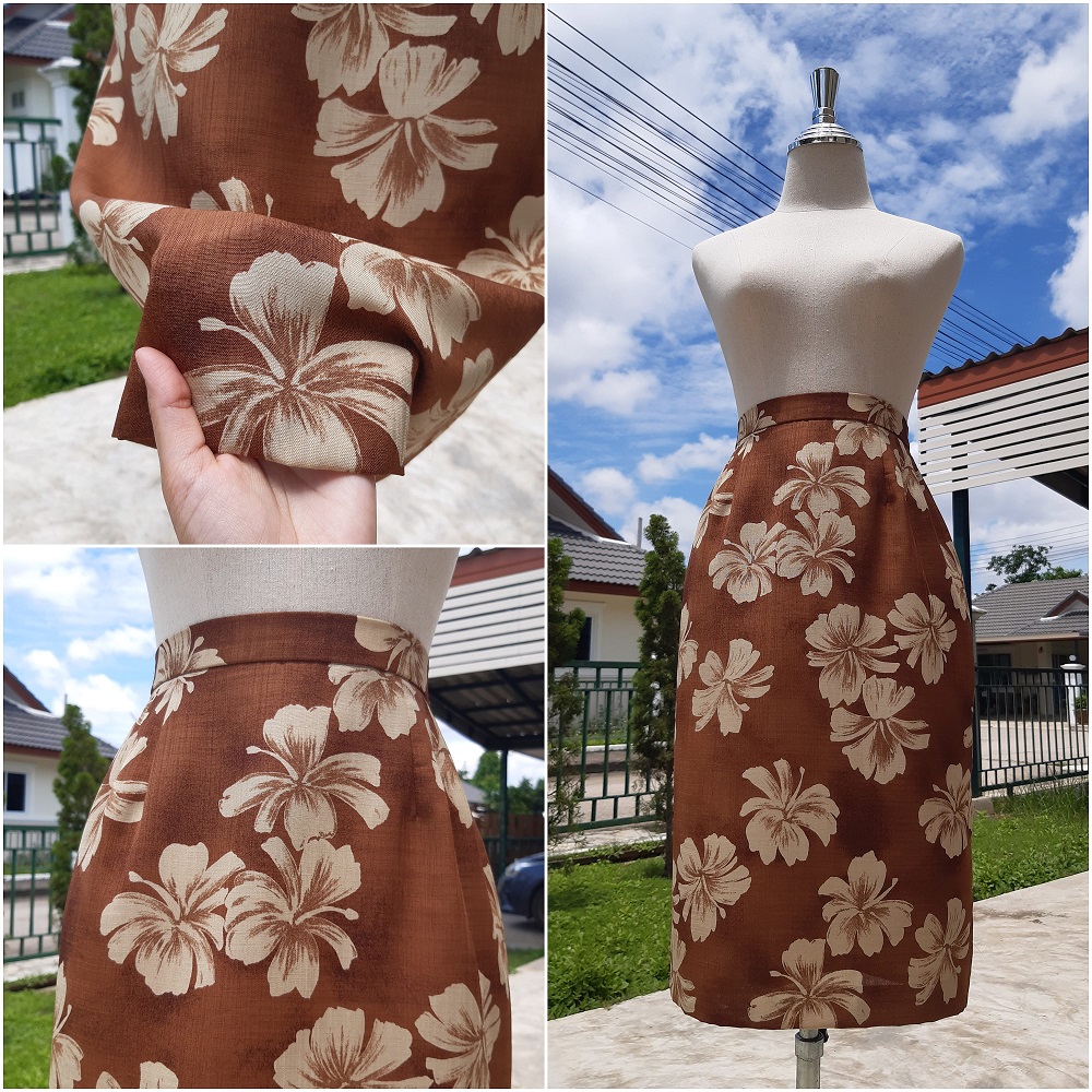 กระโปรงทรงเอลายดอกไม้สีน้ำตาล สไตล์ฮาวาย
