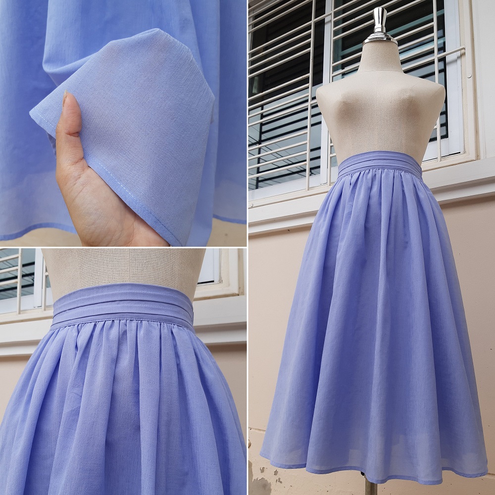 ชุดเซ็ตเสื้อวินเทจญี่ปุ่น คู่ กระโปรงทรงเอบานสีฟ้า