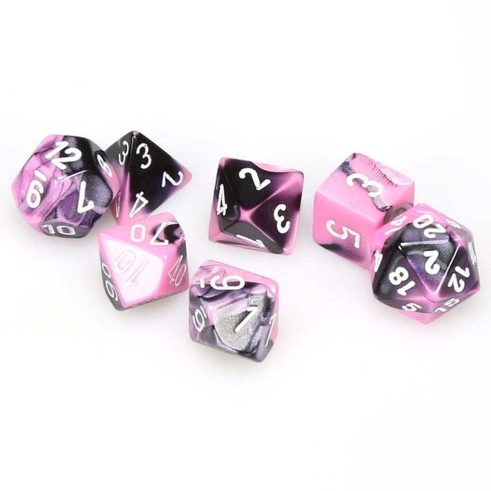 [ลูกเต๋า] Chessex: Gemini 2 Poly Black Pink/White (7 Dice)