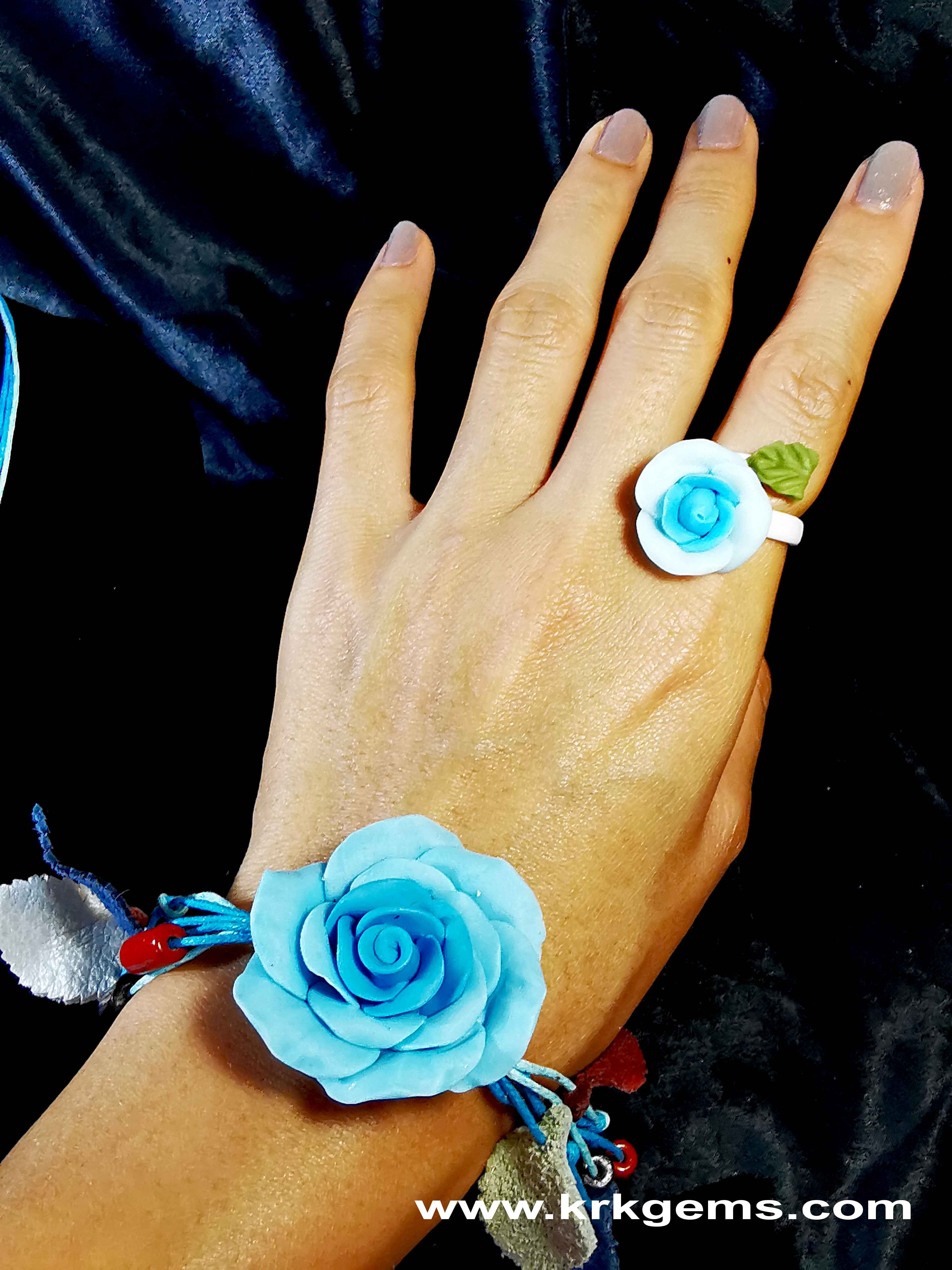 PASTEL BLUE ROSE HANDMADE CLAY RING