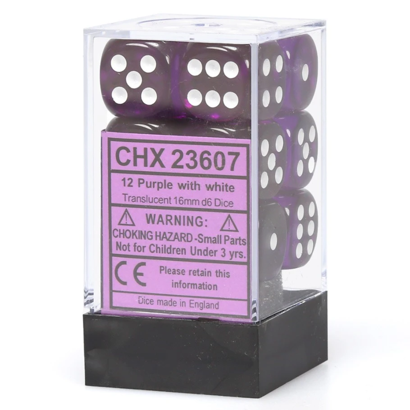[ลูกเต๋า] Chessex: Purple/White Translucent 16mm d6 (12)