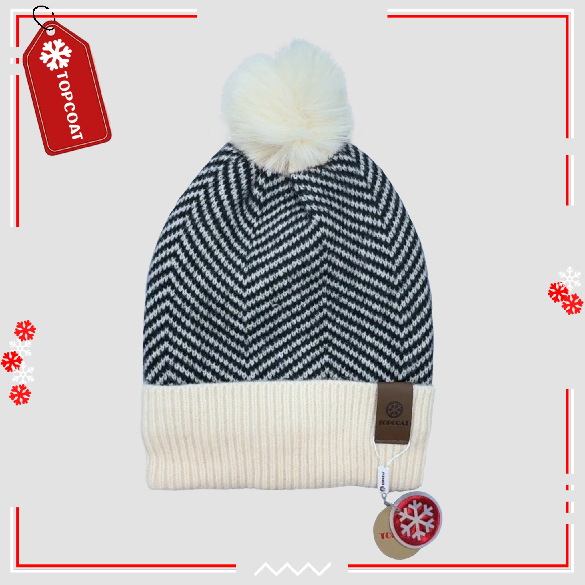 หมวกกันหนาวลายเส้น บุขนหนานุ่ม มีจุก ยืดหยุ่นใส่สบาย ดีไซน์ใหม่