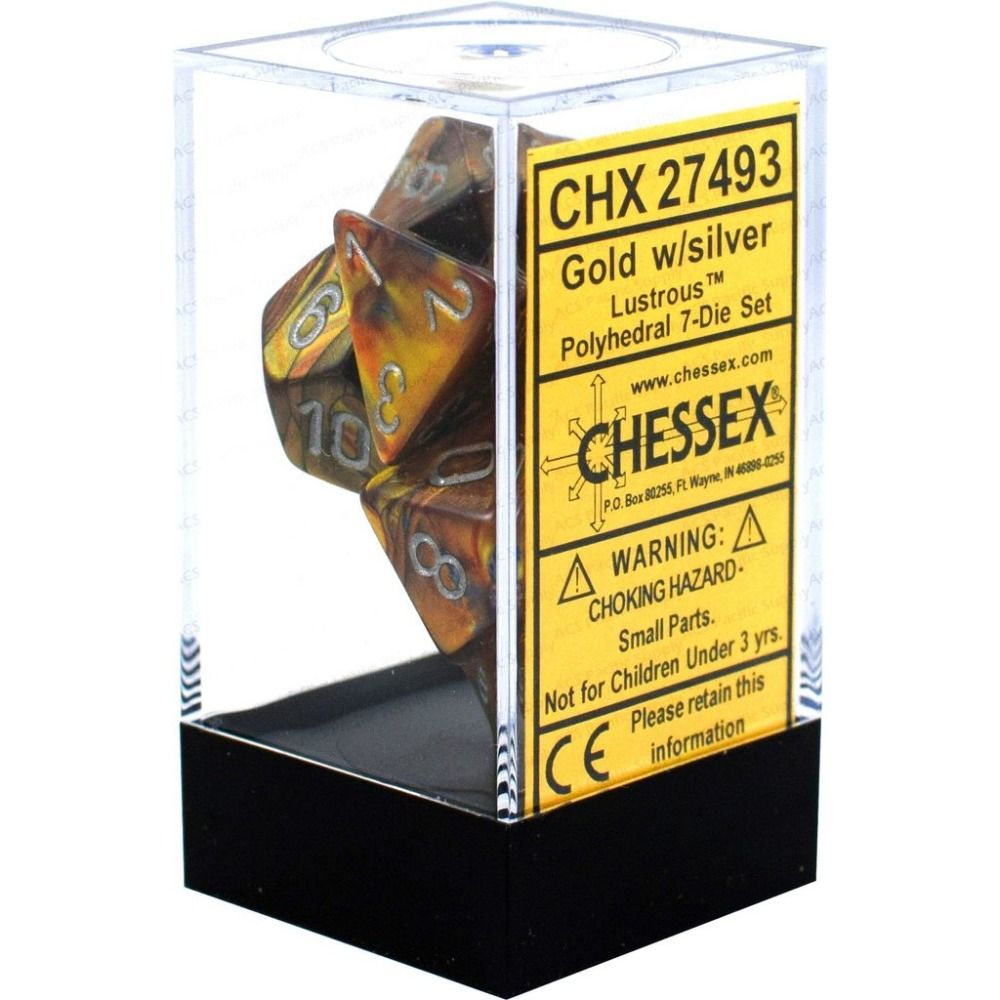 [ลูกเต๋า] Chessex: CHX27493 7 Die Polyhedral Lustrous Gold Silver
