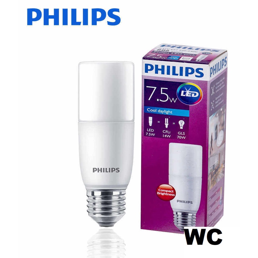 Philips หลอดไฟ ฟิลิปส์ LED Stick 7.5W ทรงแท่ง E27 Daylight warmwhite เลือกแสงขาวหรือส้ม