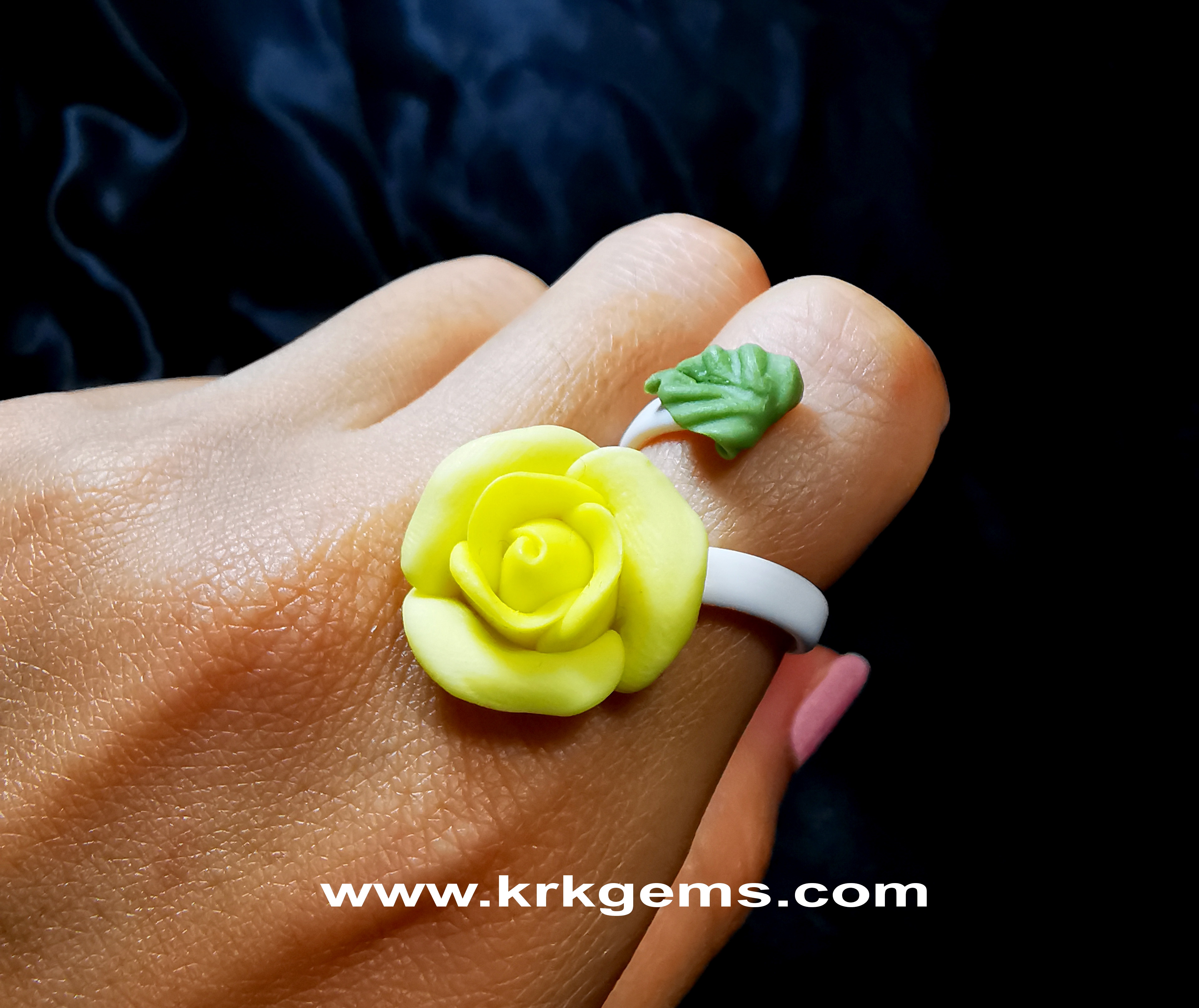 SMALL YELLOW ROSE HANDMADE CLAY RING