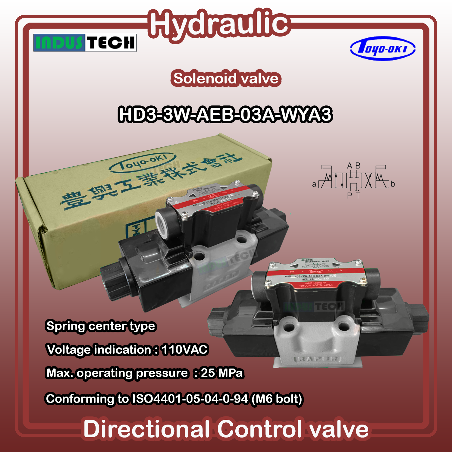 Toyooki Solenoid Valve Spring center type รุ่น HD3-3W-AEB-03A-WYA3