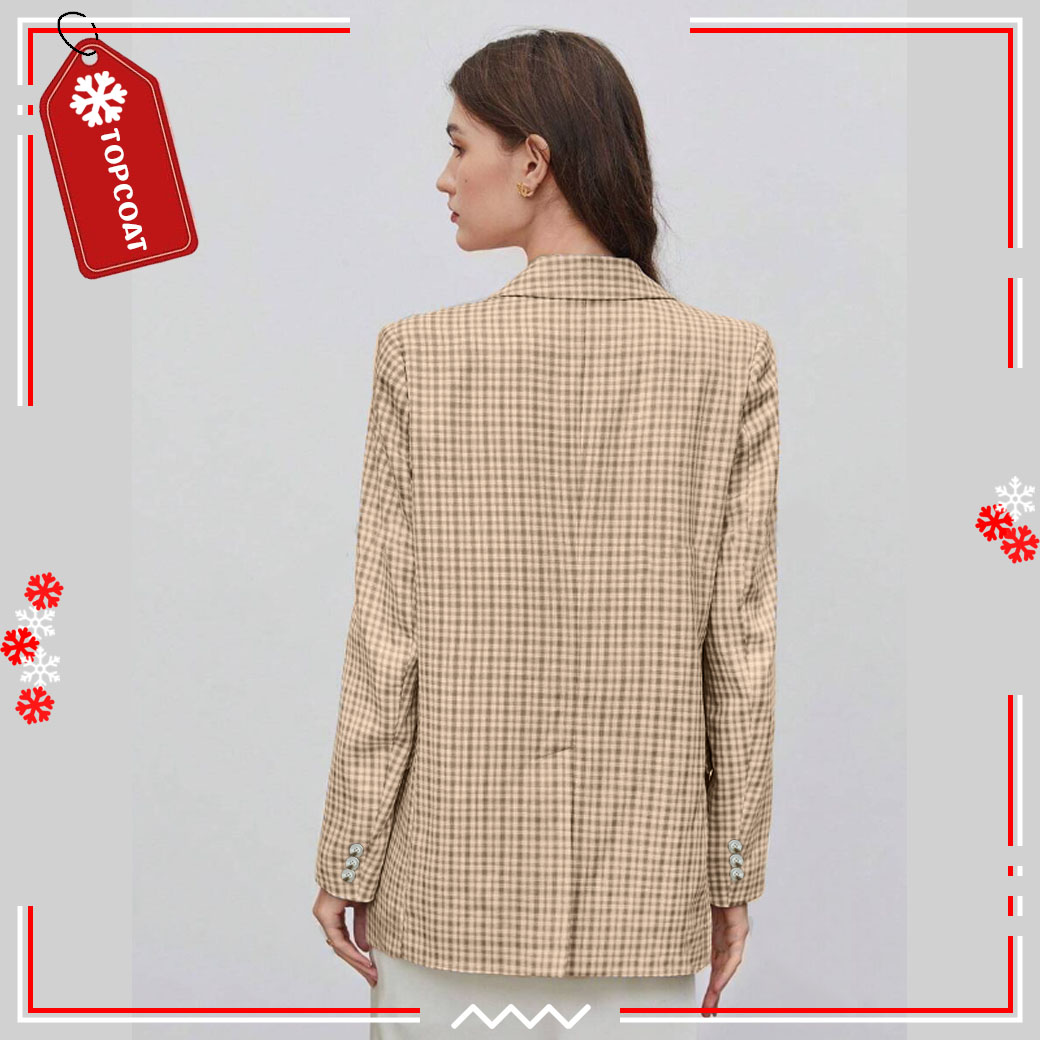 เสื้อสูทเบลเซอร์ผู้หญิงลายสก็อต ซับในทั้งตัว ฟ้าคราม น้ำตาล