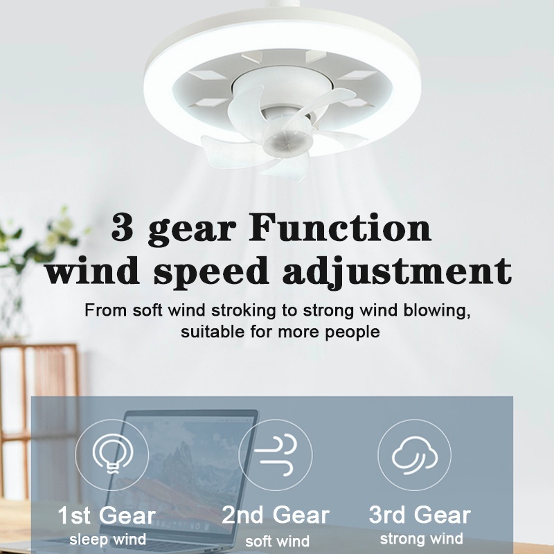 EVE โคมไฟพัดลมติดเพดาน LED E27 360° 48W 3 โหมด ปรับได้ 3000K-6000K สําหรับเรียน สํานักงาน พัดลมเพดาน 3ใบพัด