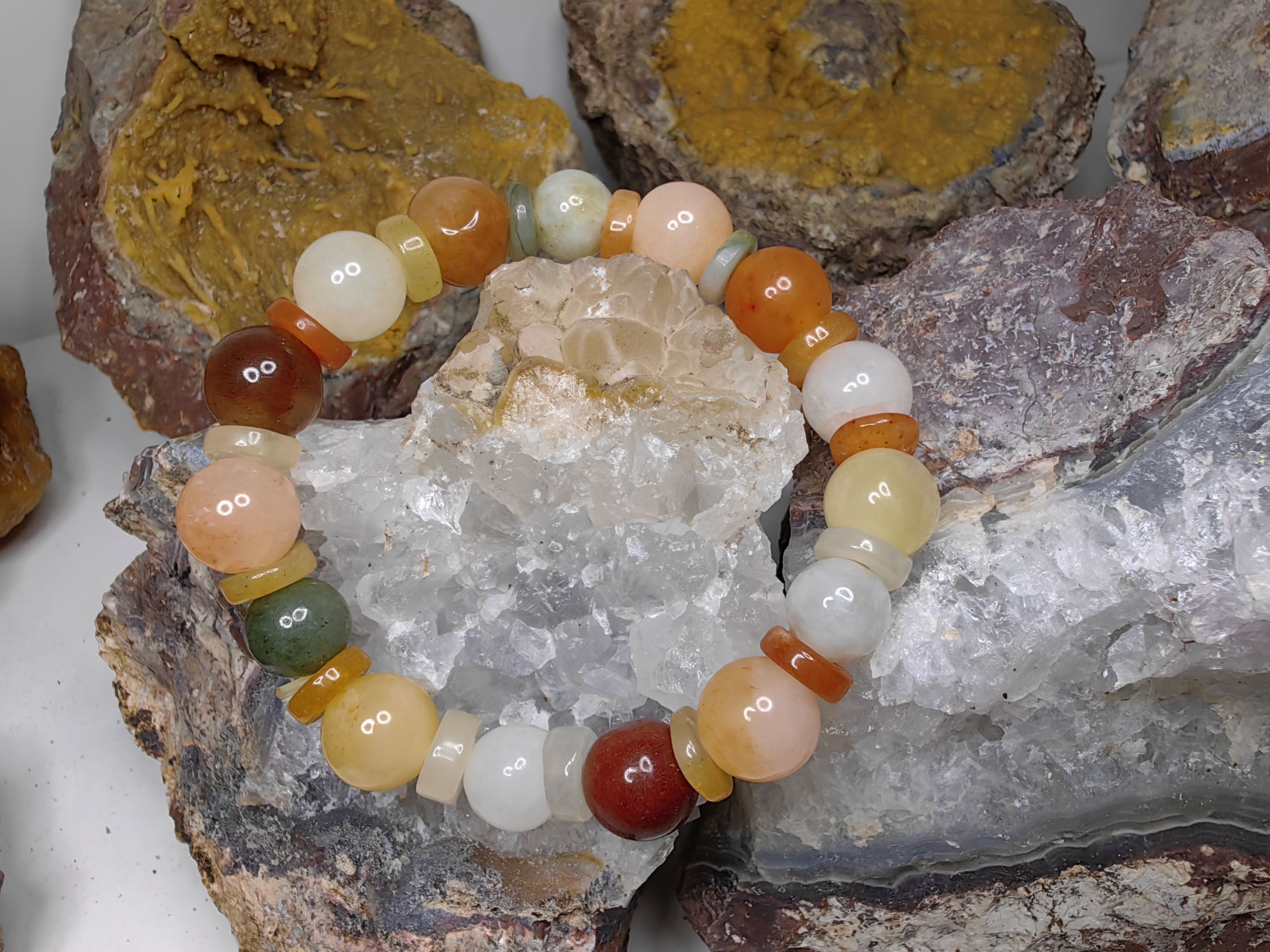 Orange White Yellow Brown Green Burmese Jadeite Bracelets Round 11 mm. กำไลข้อมือหยกพม่า กลม 11 mm. Free Size