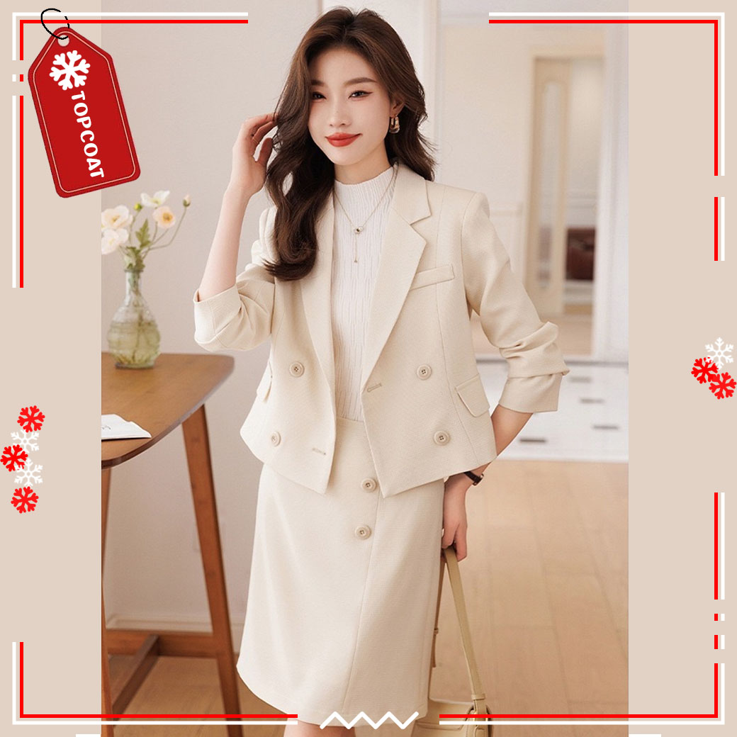 ชุดเซ็ตครอปผู้หญิง เสื้อพร้อมกระโปรง ผ้าไม่หนา ใส่สบาย ใส่ได้ทุกโอกาส ครีม ชมพู