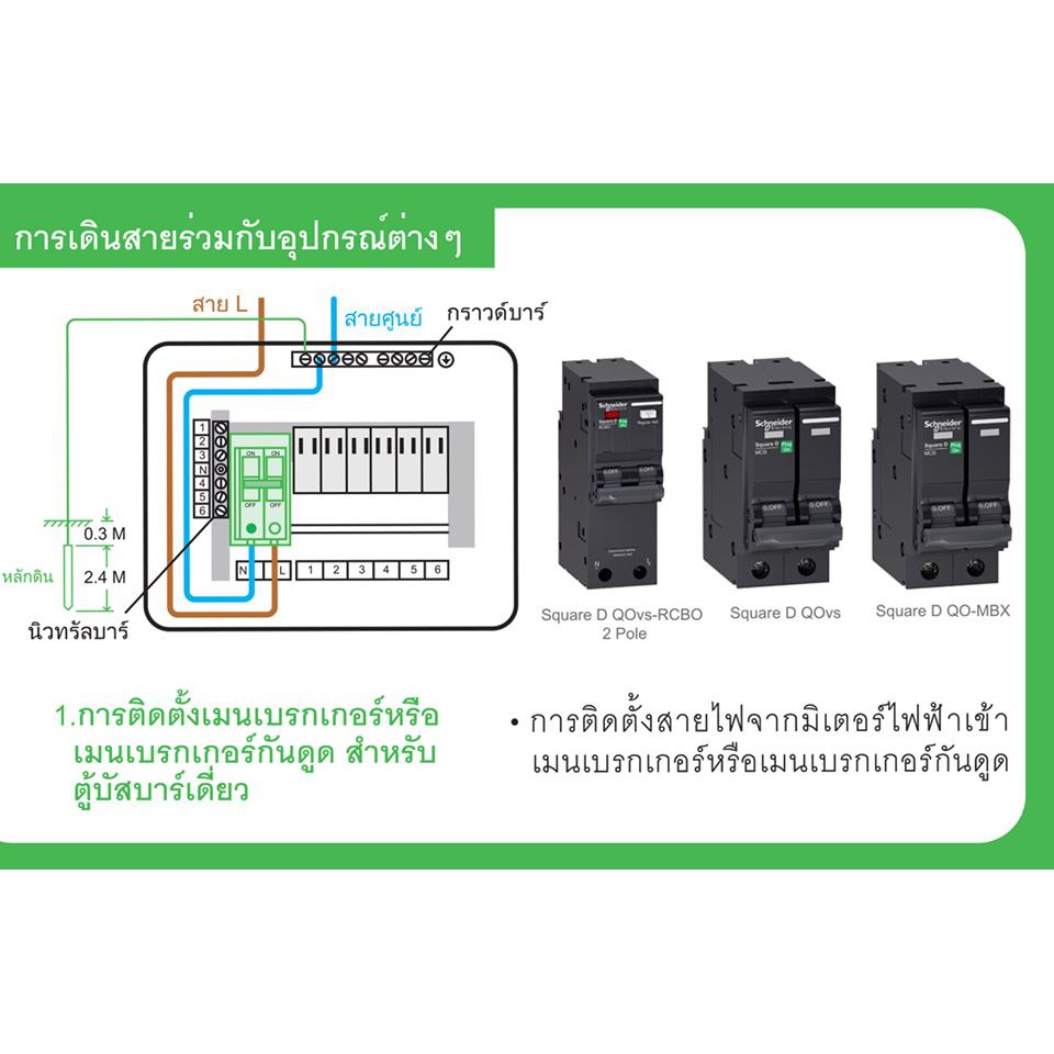 Schneider เมนเซอร์กิต เบรกเกอร์กันไฟดูด/ไฟรั่ว 2P 32A 40A 50A 63A รุ่น QOvs - RCBO กันดูดตู้ชไนเดอร ชไนเดอร์กันดูด
