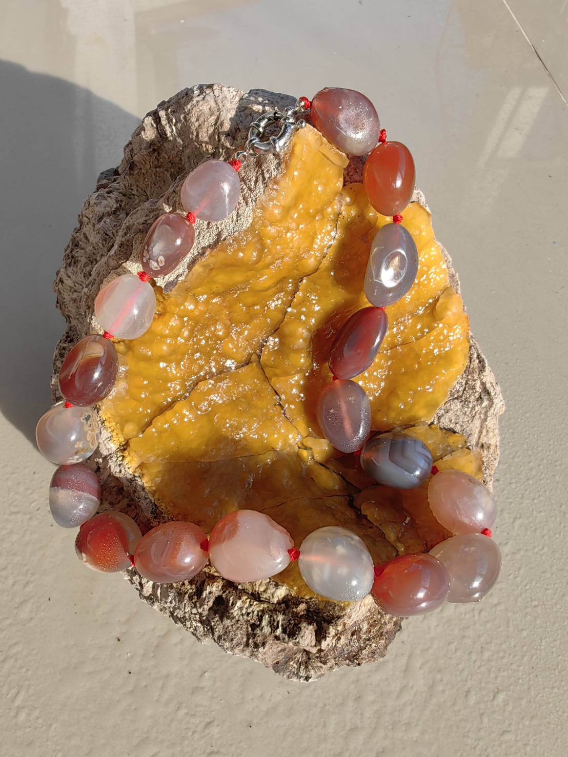 Orange Grey White Agate Necklace สร้อยคออาเกต สีส้ม เทา ขาว L 47 cm. 818.00 ct.