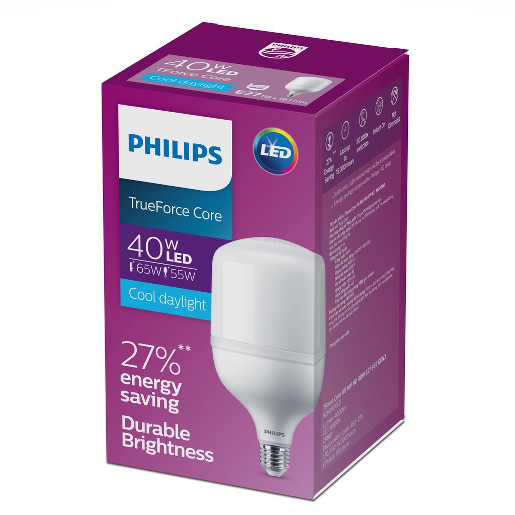 Philips หลอดแอลอีดี LED แสงขาว หลอดไฟฟิลิปส์ ทรูฟอร์ช 40W 6500K TrueForce Highbay LED 1หลอด ยี่ห้อ Philips(ฟิลิปส์)