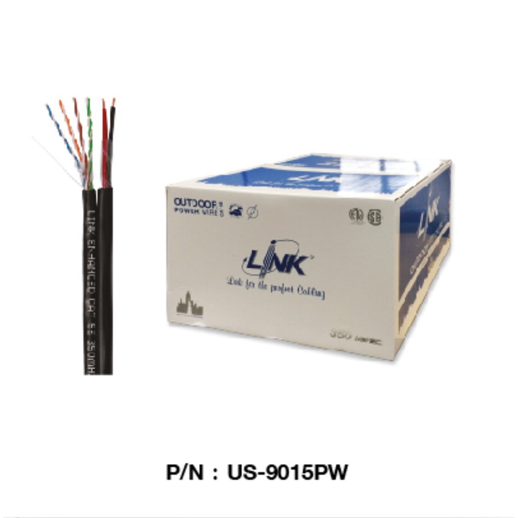 LINK สายแลนภายนอก CAT6 สีดำ 100 เมตร US-9106PW-1 แบบมีสายไฟในตัว CAT6 UTP ลด10เปอร์เซ็น