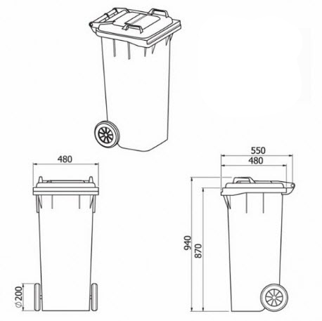 ถังขยะใส พร้อมล้อเข็น 120 ลิตร ฝาเรียบ