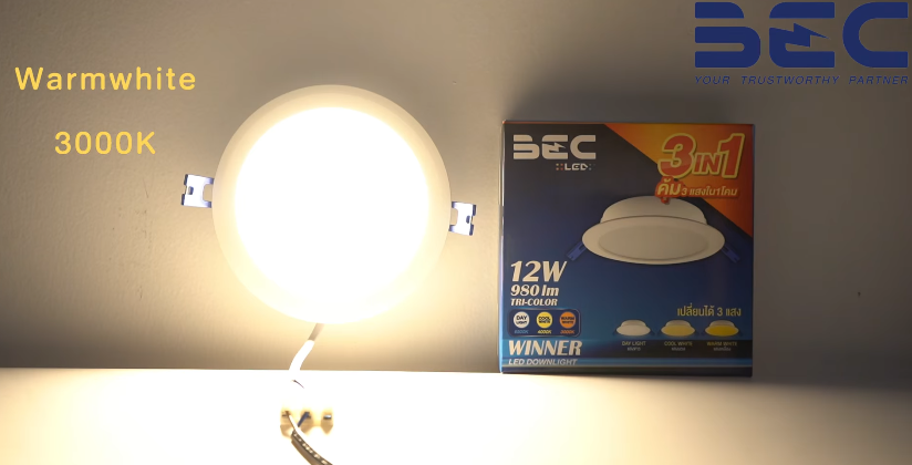 ดาวน์ไลท์ LED BEC WINNER 12W TRI-COLOR 5 นิ้ว 12 วัตต์ DAYLIGHT/COOL WHITE/WARM WHITE สีขาว