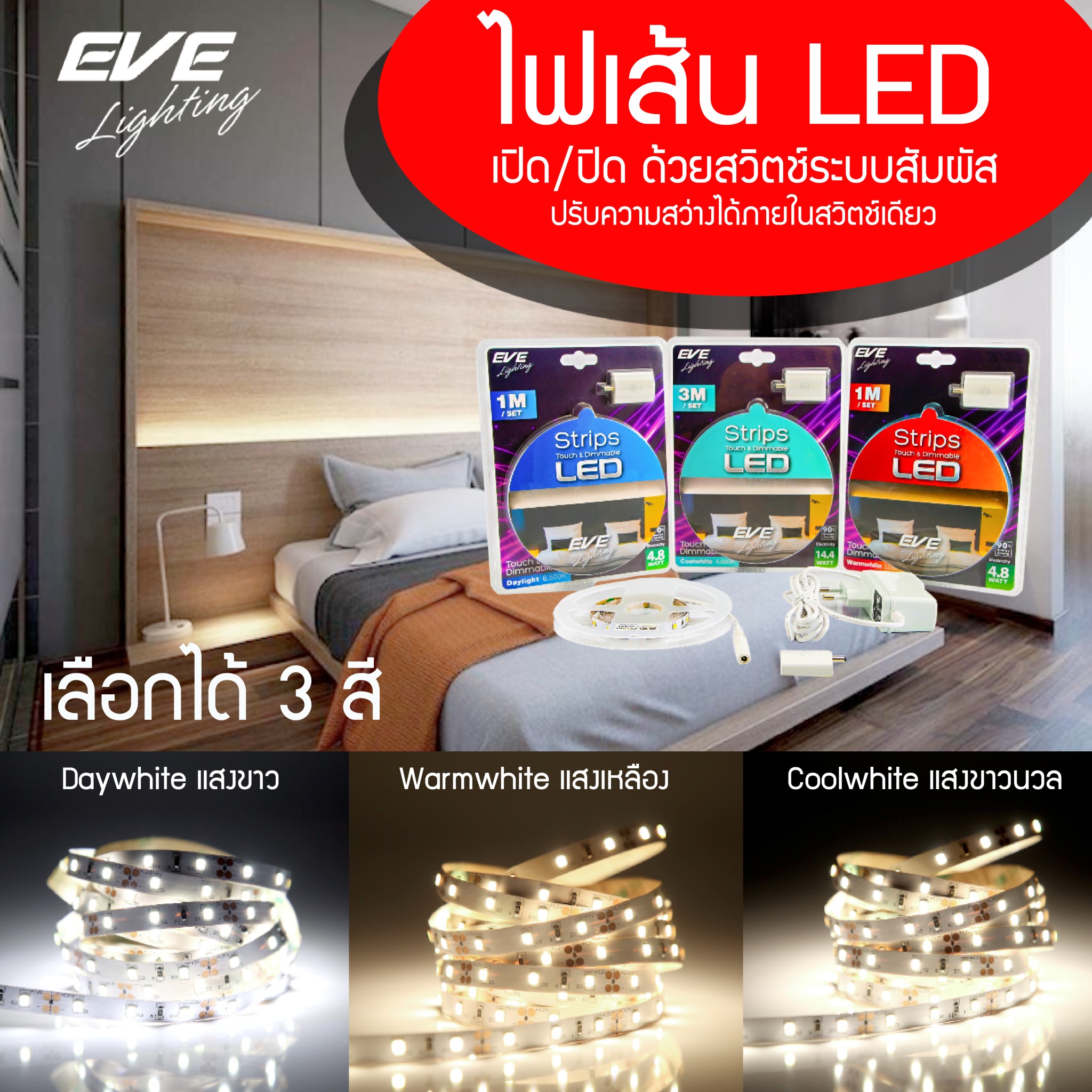 LED Strip Touch & Dimmable ไฟแอลอีดีเส้น เปิด-ปิด หรี่แสงด้วยสวิตซ์สัมผัส