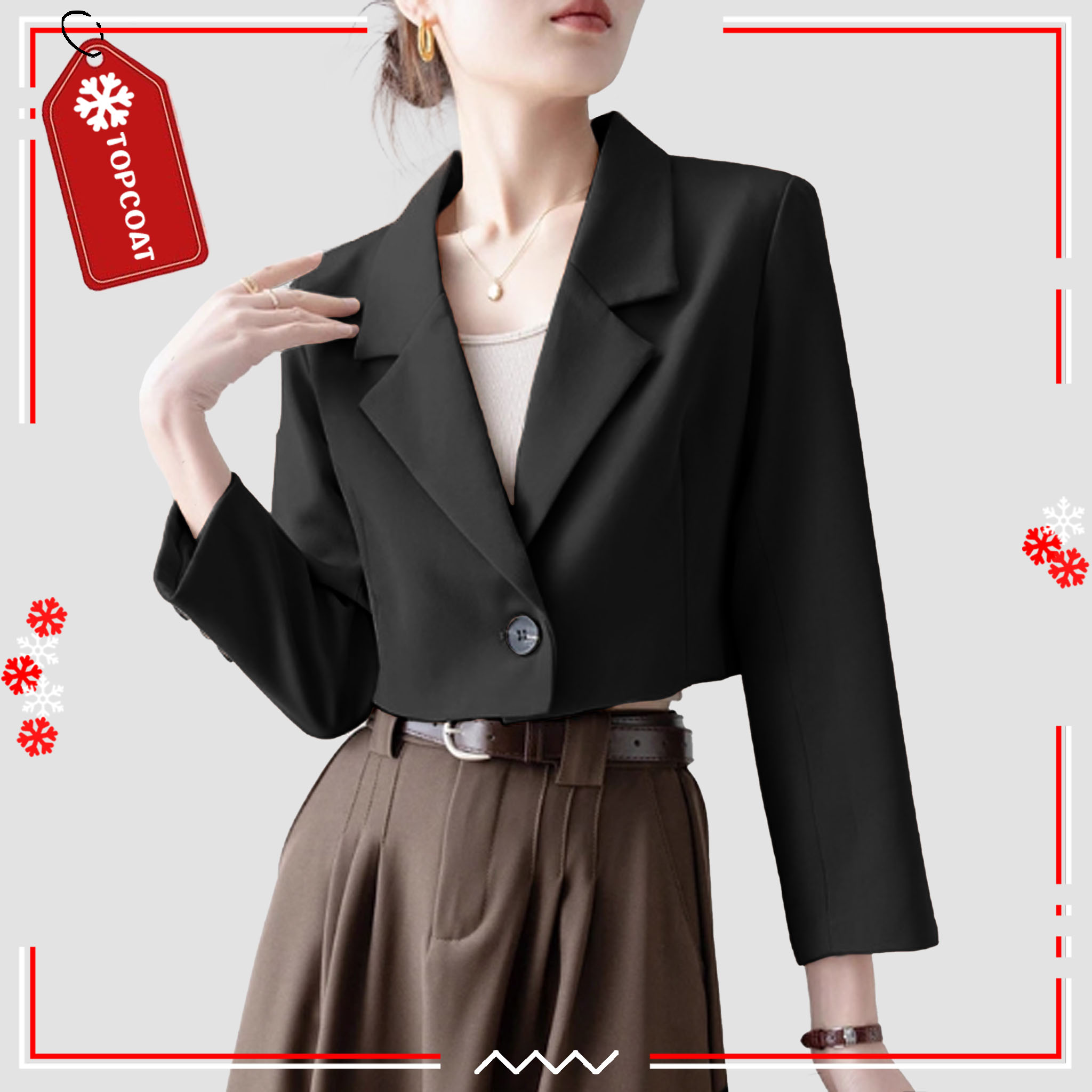 สูทครอปกระดุมเดียวสำหรับผู้หญิง ผ้าอยู่ทรง ซับในทั้งตัว