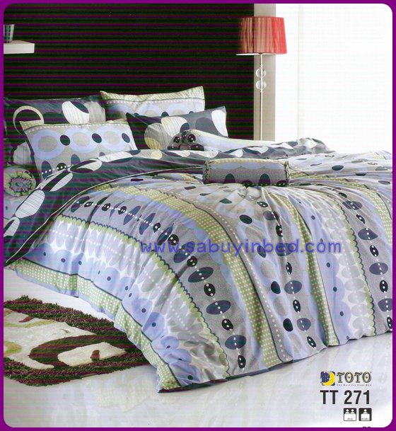 ชุดเครื่องนอน ผ้าปูที่นอนโตโต้ ลายวงกลมเทาฟ้า - ของจริงสีเหมือนในรูปค่ะ - TT271