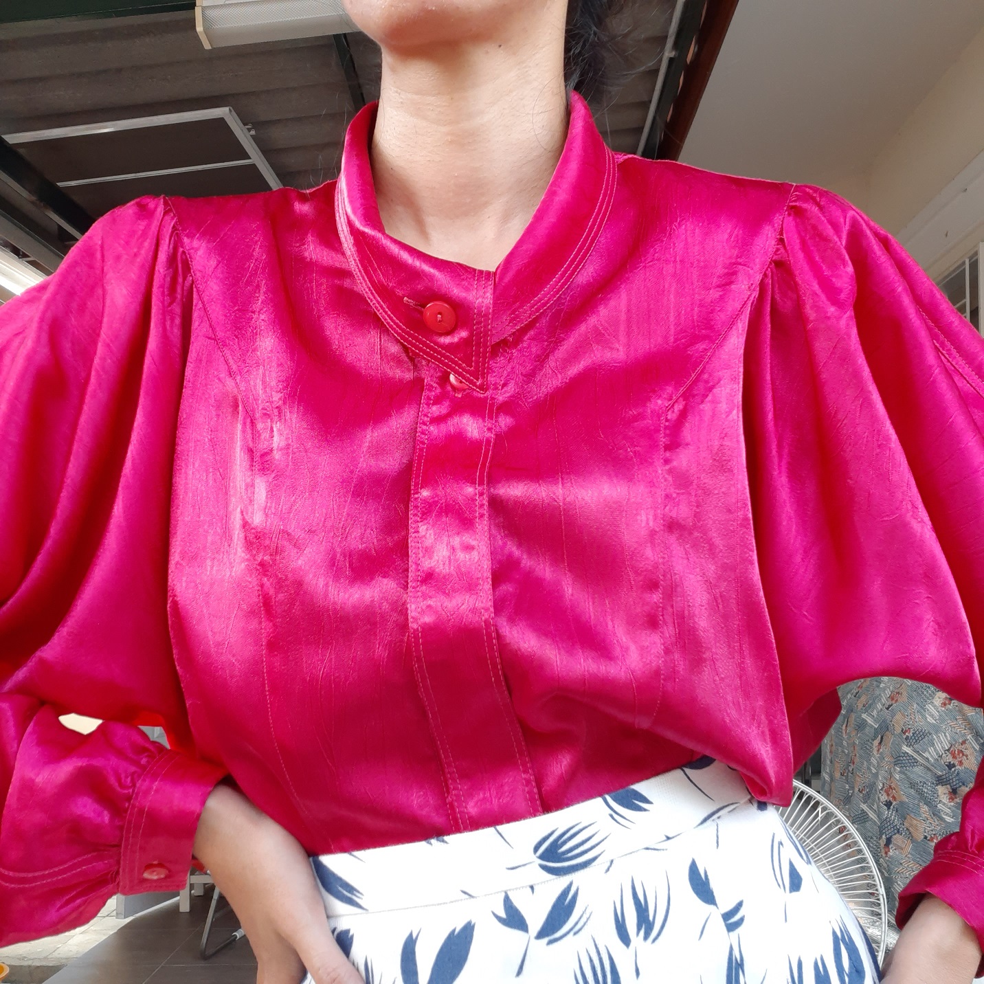 เสื้อวินเทจมือสองสีชมพูฉ่ำว้าว