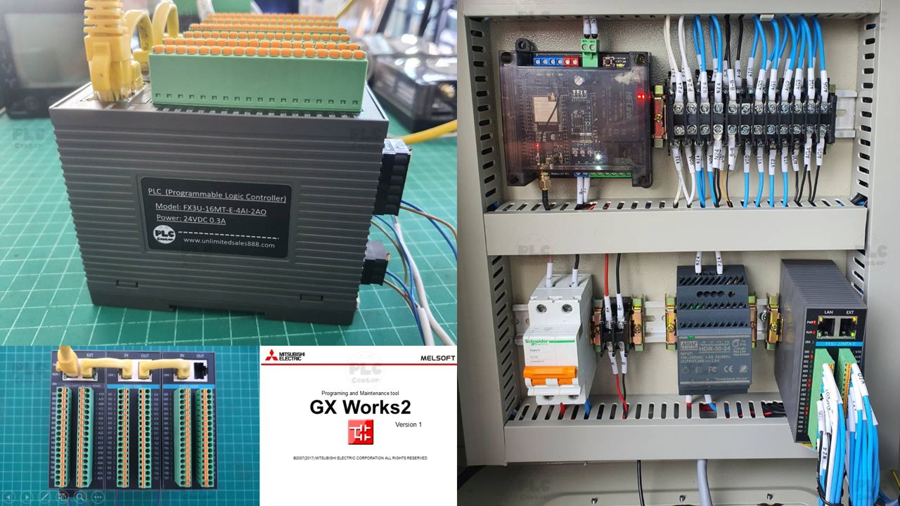 PLC FX3U-16MT-E-4AI-2AO-2RS485 (8 Input 8 Output +LAN +4 Analog Input +2 Analog Output +2 RS485 +RTC)