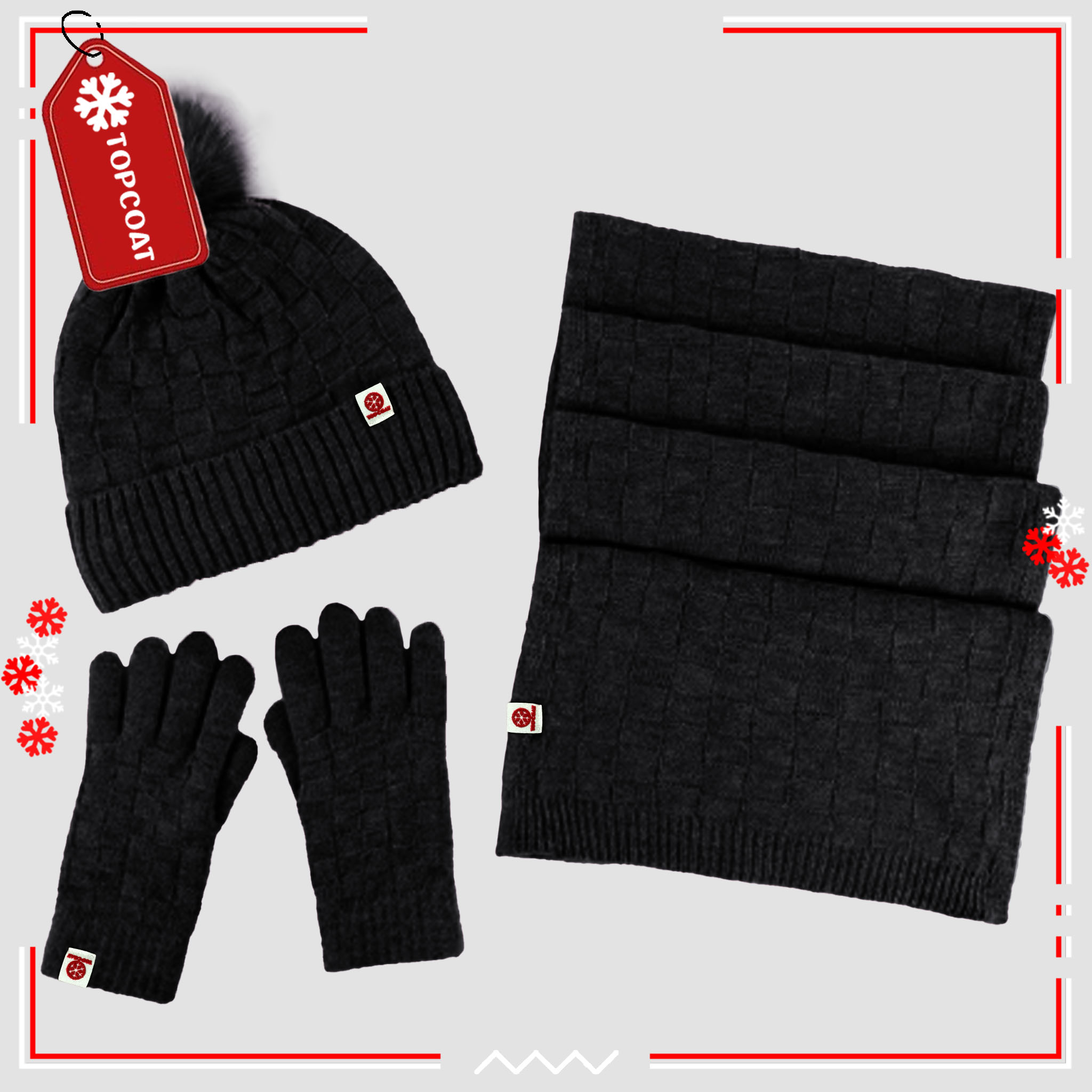 เซ็ทกันหนาว หมวก ถุงมือ ผ้าพันคอ บุขนหนาพิเศษ ถุงมือทัชสกรีนได้