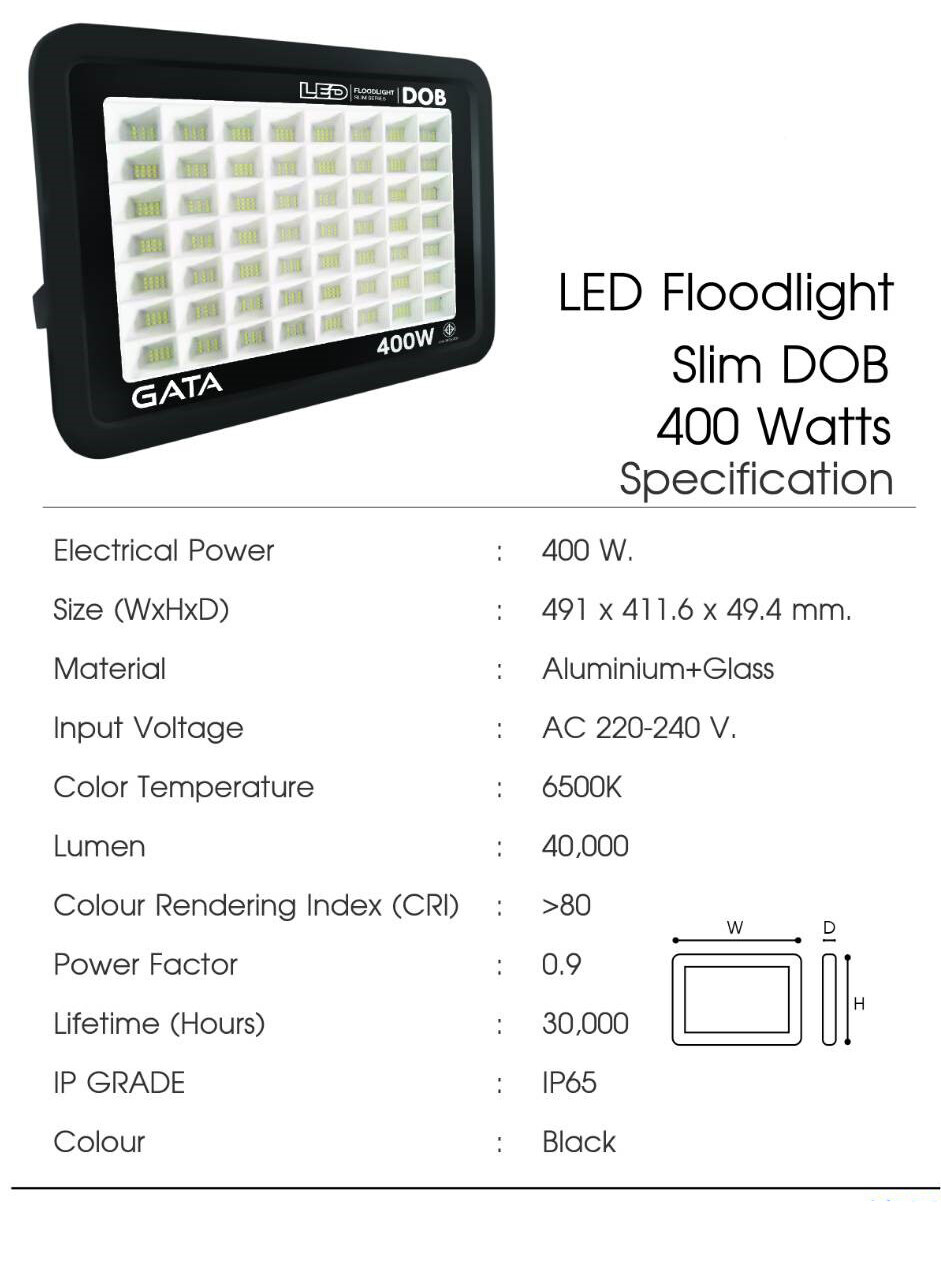โคมสปอรตไลท์ LED 400W GATA SILM DOB สีดำ เมทัลLED