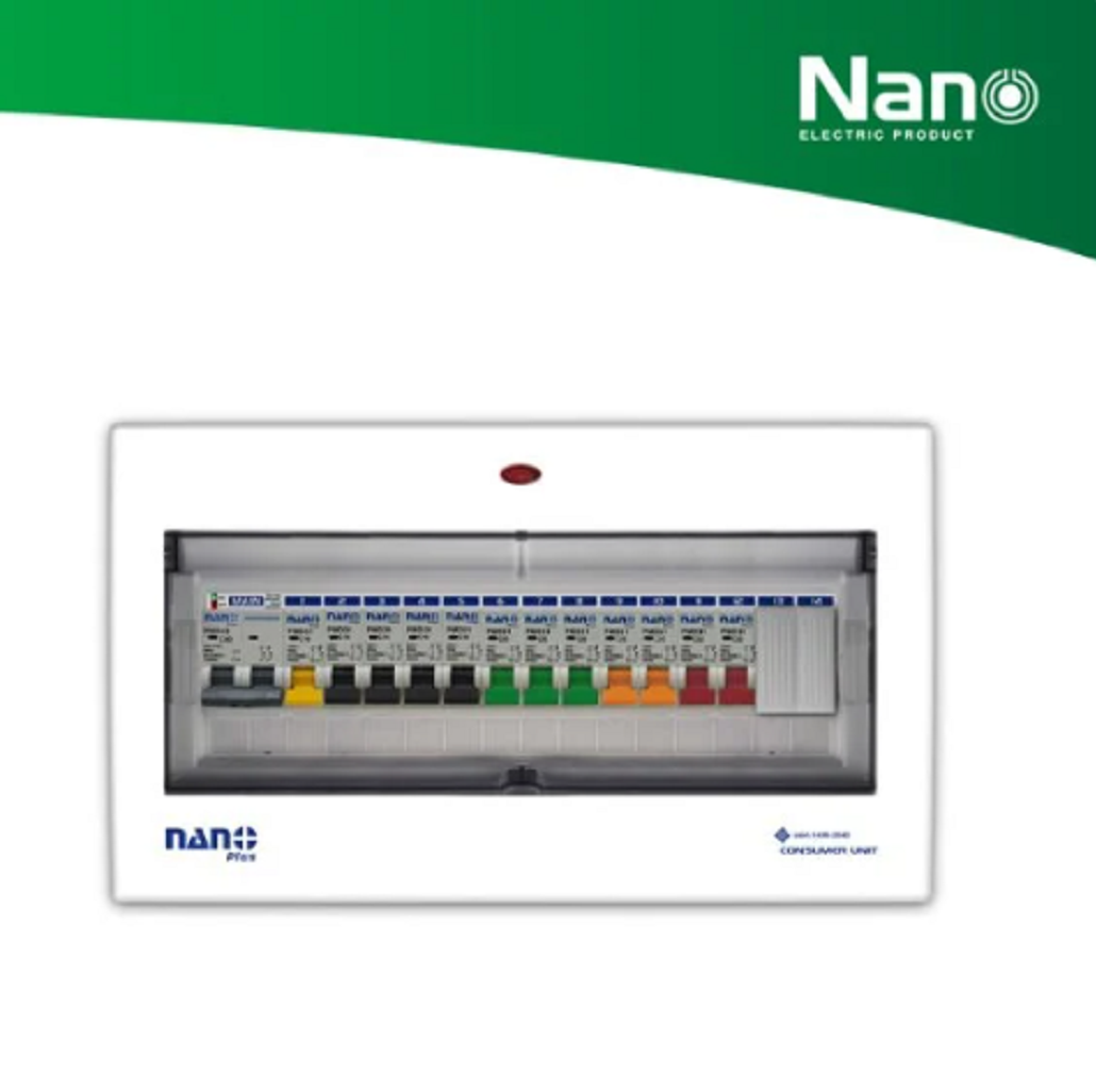 ตู้คอนซูมเมอร์ยูนิต NANO PLUS ตู้กันดูด 14ช่อง (พร้อม เบรกเกอร์ RCBO 40A,50A,63A+ลูกย่อย14ลูก)