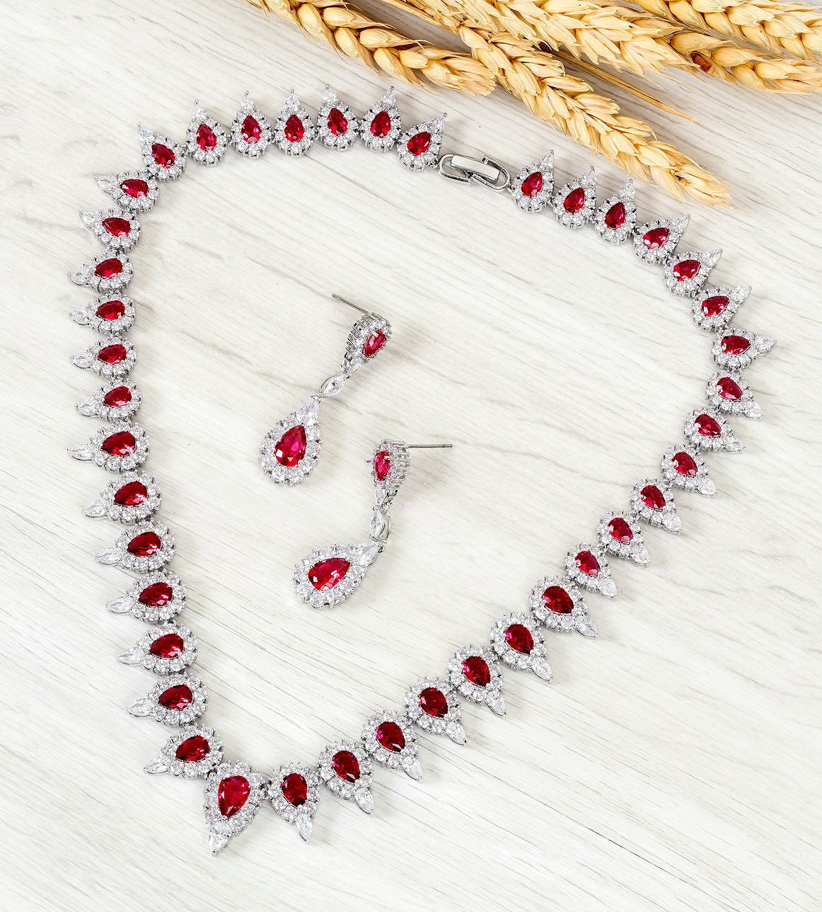 RUBY DIAMOND 18K GOLD NECKLACE EARRING สร้อยคอ ต่างหู ทับทิม ล้อมเพชร ทอง 18K Pre-order