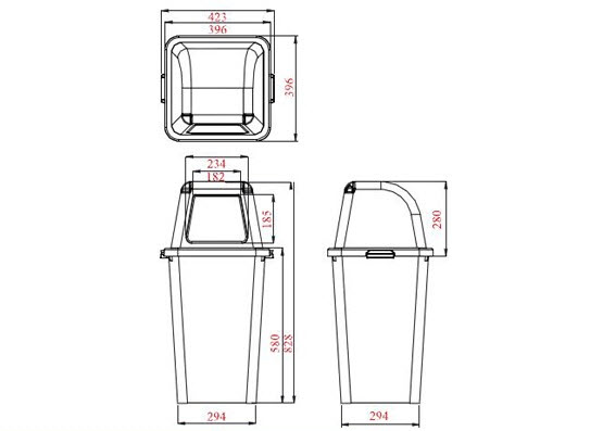 ถังขยะทรงเหลี่ยม พร้อมฝาครอบทรงสูง 60 ลิตร