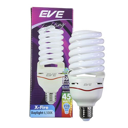 หลอดประหยัดไฟ รุ่นเอ็กไฟล์ 45W EVE 45วัตต์ ทอรนาโด เลือกได้ แสงขาวหรือส้ม ขั้วเกลียว E27 1 หลอด ยี่ห้อ อีฟไลท์ติ้ง