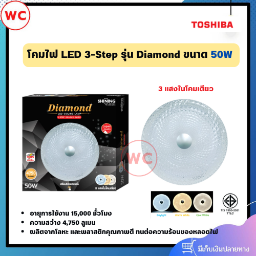 SHINING LED โคมไฟติดเพดาน รุ่น Diamond ขนาด 50W หน้าโคมรูปทรงเพชร 3 แสงในโคมเดียว
