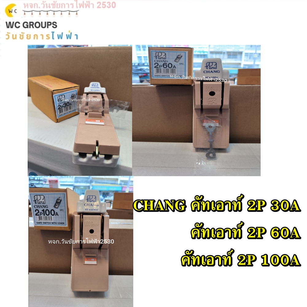 CHANG คัทเอาท์ไฟ 2เฟส 2ขั้ว 30A 60A 100A ตราช้าง คัทเอาท์ ไฟบ้าน 2P
