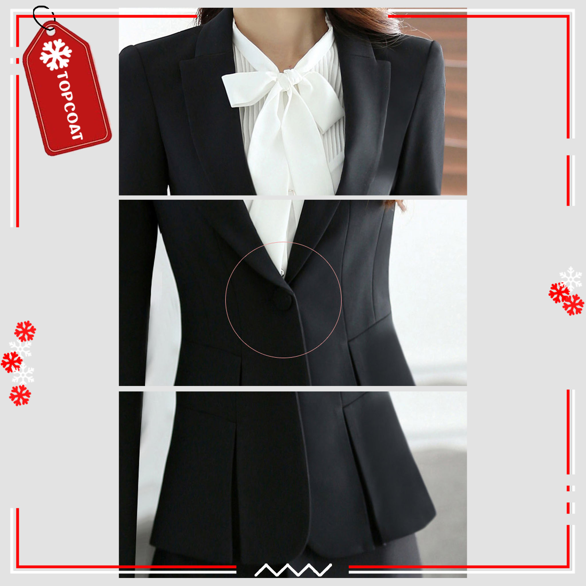 ชุดสูทเข้ารูปชายจีบ (Lady) ขากระบอก-ขาม้า กระดุมเดียว สี : เทา ดำ