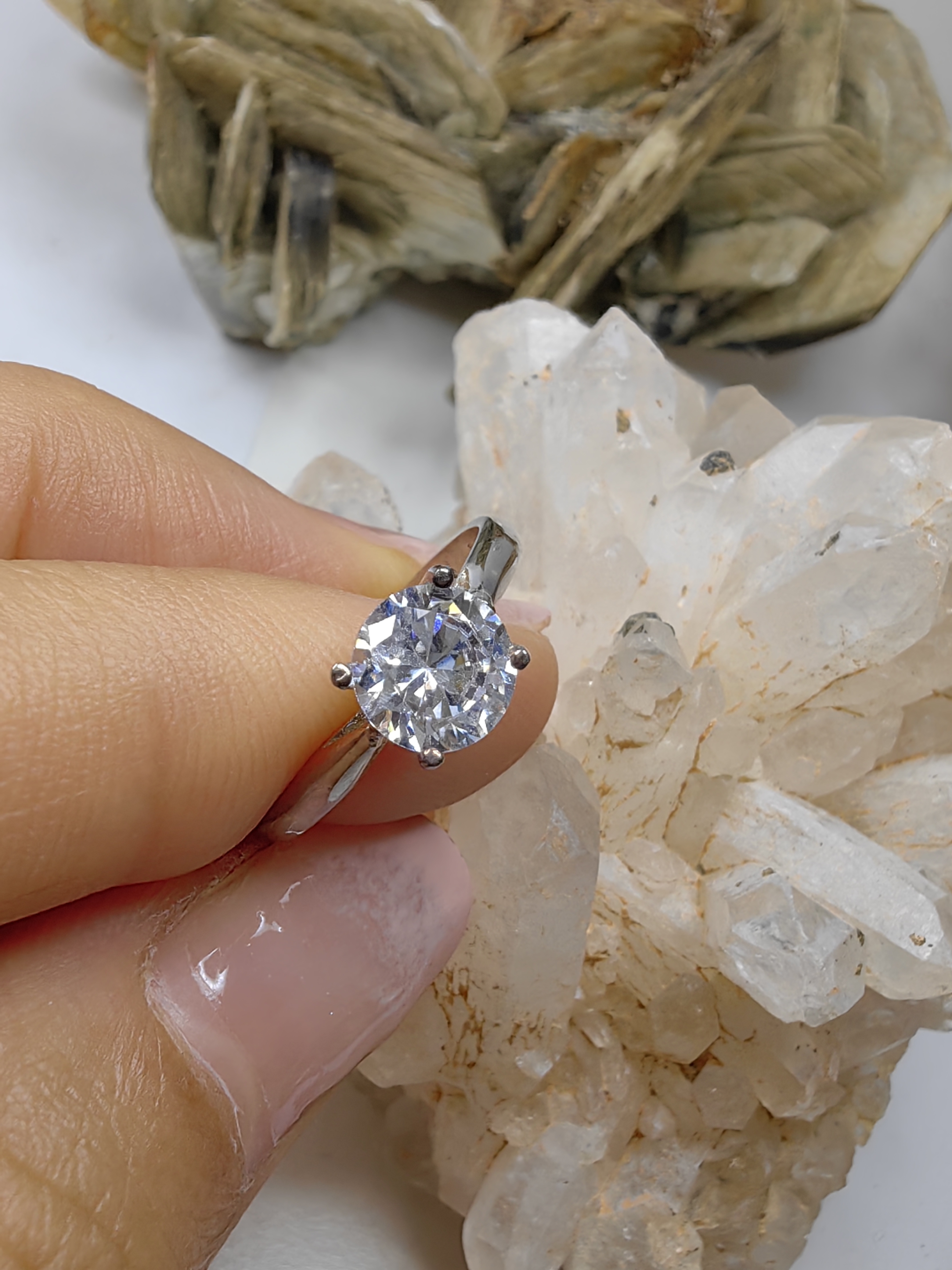 แหวนเพชร CZ เงินแท้ 92.5% Cubic Zirconia 925 Sterling Silver Ring Size 49