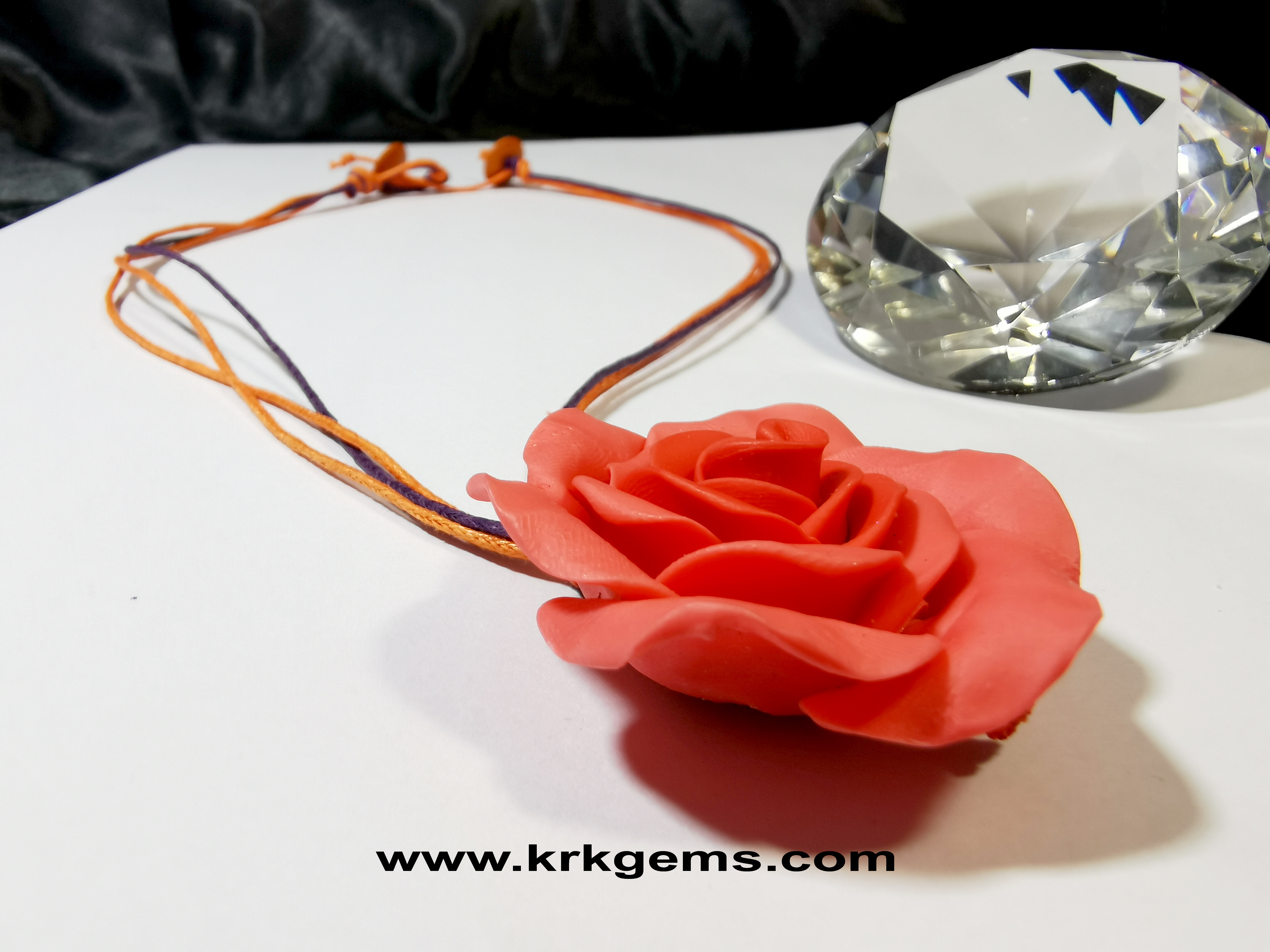 ORANGE ROSE HANDMADE CLAY NECKLACE