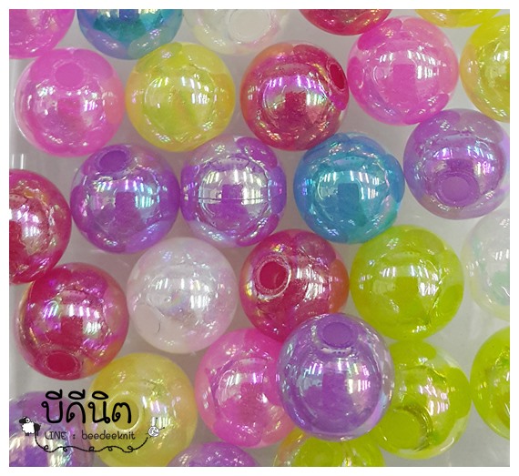 มุกพลาสติก 12มม คละสี *รุ้ง*
