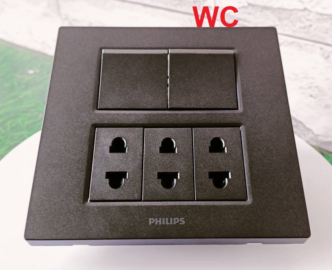 Philips ชุดสวิทซ์ สีดำ BLACK PLUG SET ชุดปลักไฟ รุ่น 4X4 6ช่อง ฟิลลิป ชุดปลั๊กกราวน์คู่ / ปลั๊กเดี่ยว / สวิตซ์ พร้อมบล็อค 4x4 ครบชุด