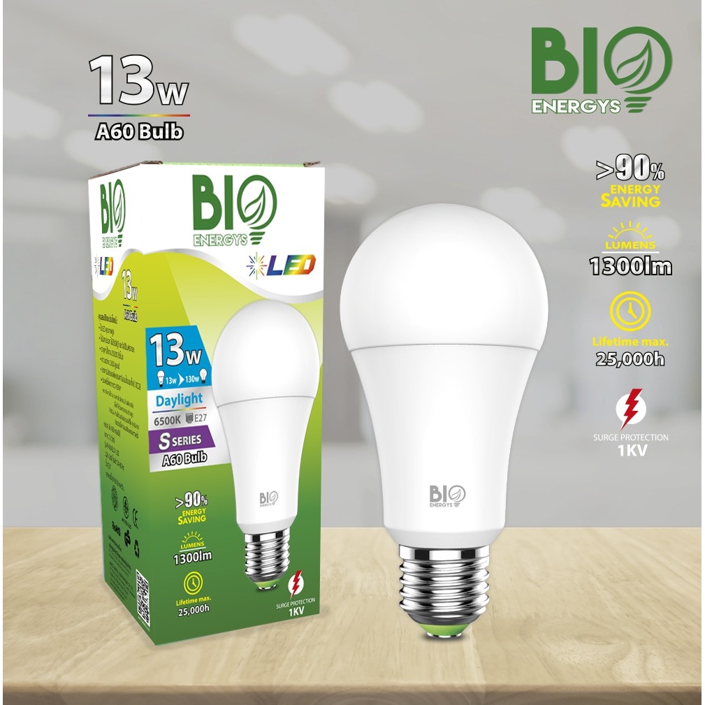 หลอดไฟ BULB ยี่ห้อ BIOBULB ENERGYS ขนาด 9W 13W 15W 18W มีป้องไฟกระชาก รุ่น MIKE ทนมาก E27