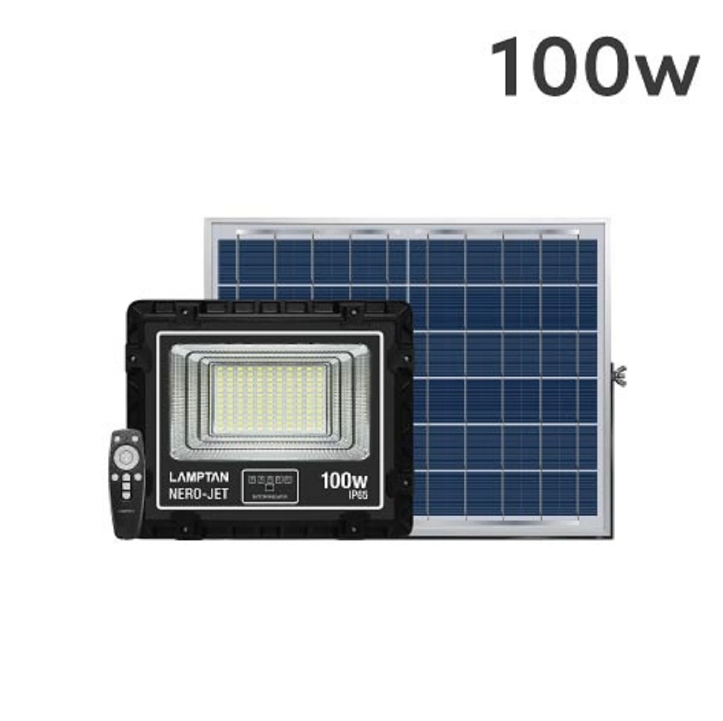 LAMPTAN โคมไฟฟลัดไลท์พลังงานแสงอาทิตย์ 100W แรมตั้น พร้อมเซนเซอร์จับความสว่าง SOLAR FLOODLIGHT SMART SENSOR NERO-JET A1