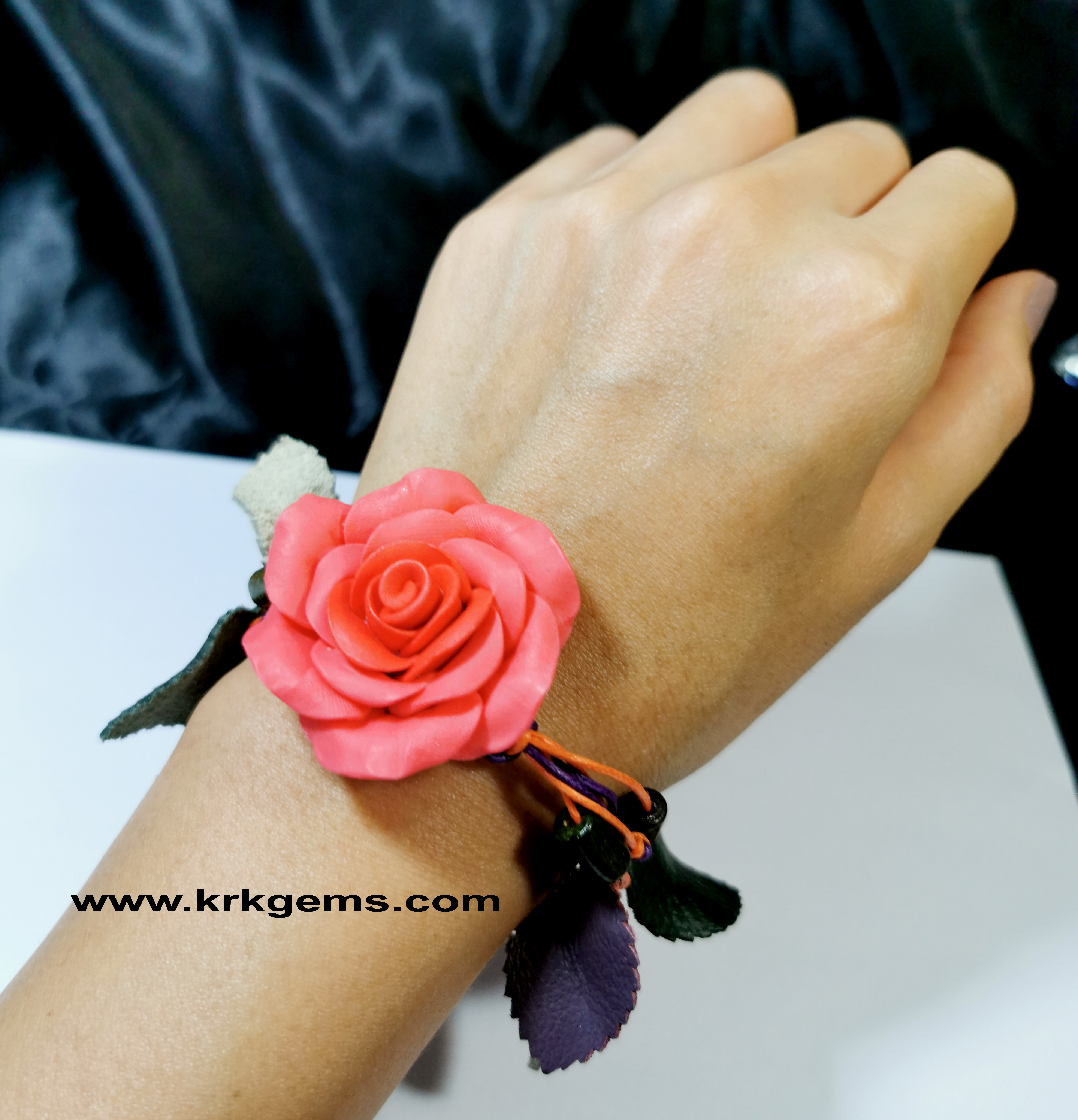 ORANGE 1ROSE HANDMADE CLAY BRACELET