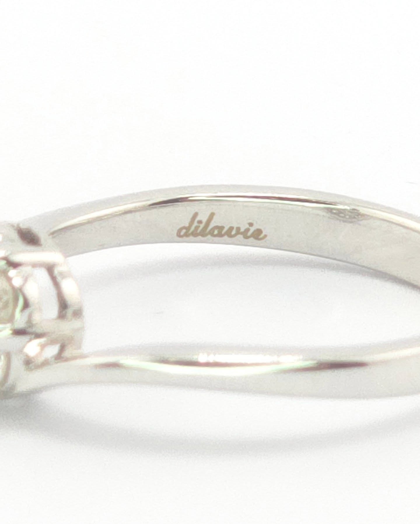 แหวนทองคำขาว 18K แบรนด์ Dilavie เพชรเกสร 6 ตัง 1 เม็ด 3.5 ตัง 6 เม็ด รวม 27 ตัง น้ำ 99(E) ความสะอาด if-vs ไซส์ 49 น้ำหนัก 2.1 กรัม ราคา 8,550.-(Net) (ออกShop24,400บาท ประหยัดไป65%)